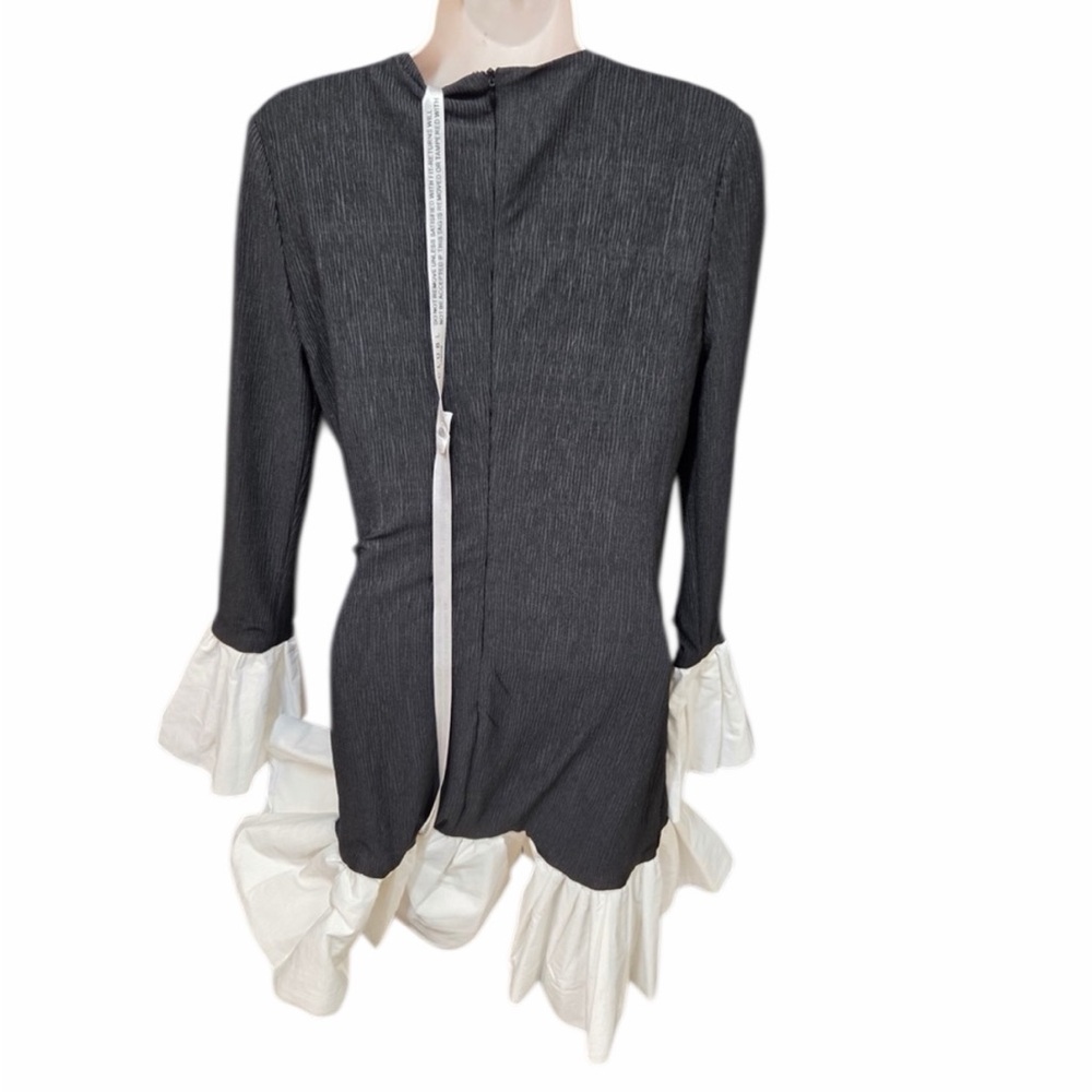 NWT CLUB L LONDON Josefina Black Long-Sleeve Mini Dress White Satin Trim 8 6567 - Picture 4 of 10